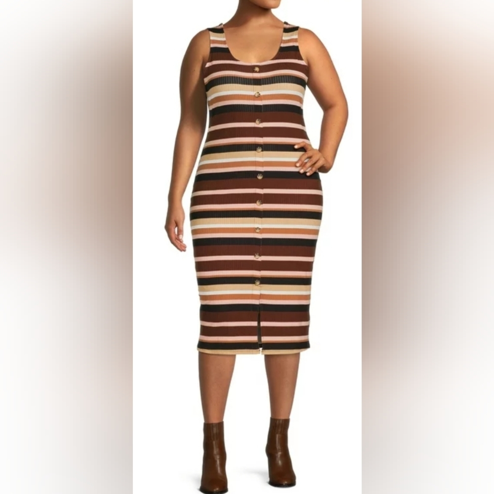 No Boundaries, Juniors Large, Brown Striped Bodycon Dress